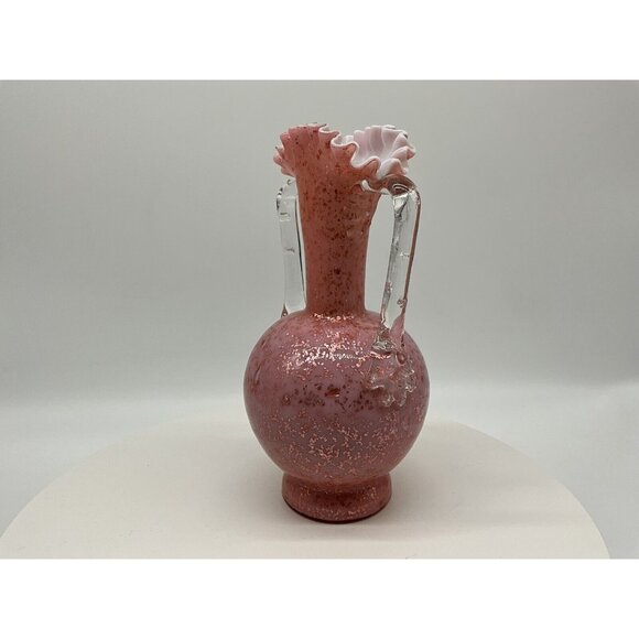 Stevens And Williams VTG Pink Cased Glass Blown Vase w/Thorn Handles Mica Flakes - Picture 13 of 16